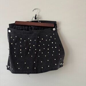 New Sihaiyijia Black Jean Skort with Front Bedazzling & Removable Skirt